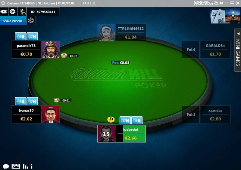 William Hill poker room interface